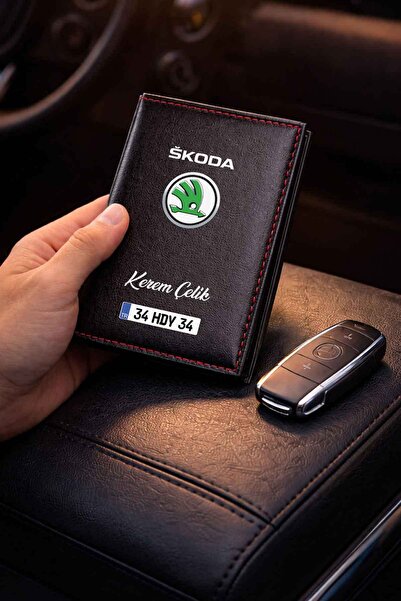 HEDİYEDİYE Kişiye Özel Skoda Logolu Termo Deri Ruhsat Kabı