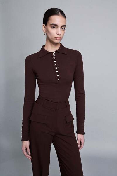 VATKALI Buttoned Polo Neck Knitwear Blouse
