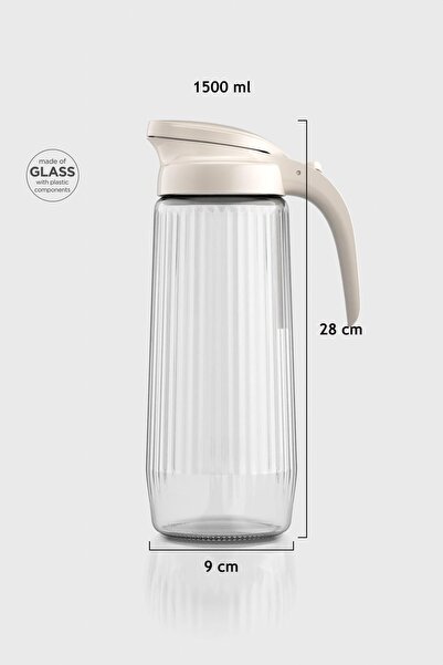Renga Beluga 1500 ml Bej Kapaklı Gravürlü Cam Sürahi 111021