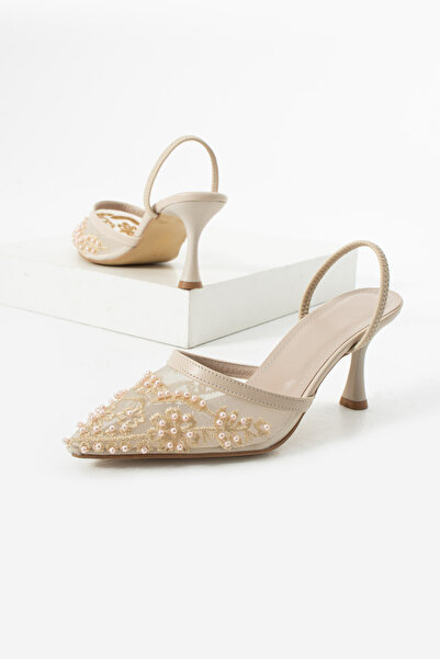 guijarro Pantofi eleganți de damă, bej, cu broderie și detalii din plasă, cu ...