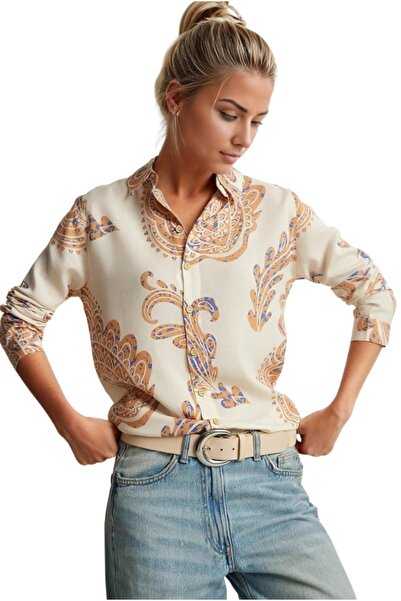 Cassime قميص نسائي من الفيسكون بنقشة زهور برتقالية فاتحة