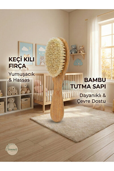 Temmiz Bambu Bebek Saç Fırçası Keçi Kılı İçerikli