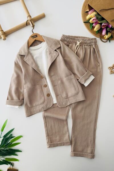 Minigimin Cicileri Costum din 3 piese pentru băieți: Jachetă blazer minimalis...