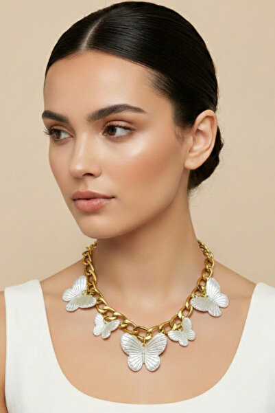 PETEK AKSESUAR Mother of Pearl Butterflies Chain Necklace