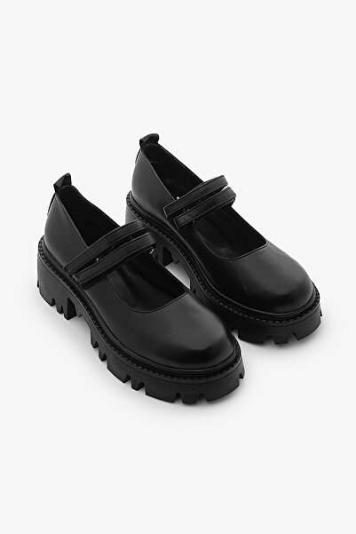 SAYL Pantofi de damă din piele naturală neagră, cu curea dublă, cu talpă groa...