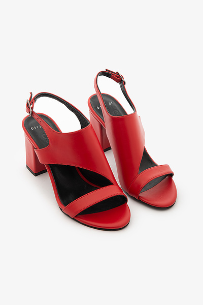 SAYL Pantofi roșii de damă din piele naturală cu toc Pantofi clasici cu toc c...