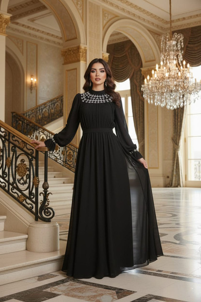 hakimoda فستان سهرة محتشم من الشيفون ماهرز