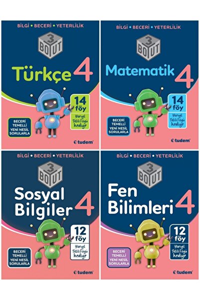 Tudem Eğitim Yayınevi 4. Sınıf 3 Boyut 4'lü Set (TÜRKÇE MATEMATİK SOSYAL B. F...