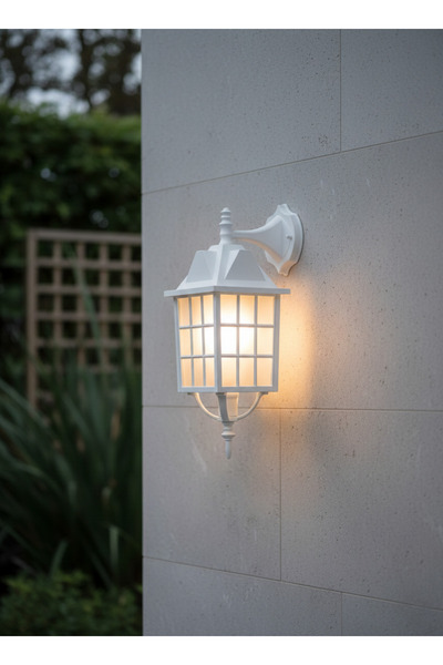 LED PROJEM Akviva Ters Kafesli Fener Beyaz Duvar Aplik Bahçe Aydınlatma