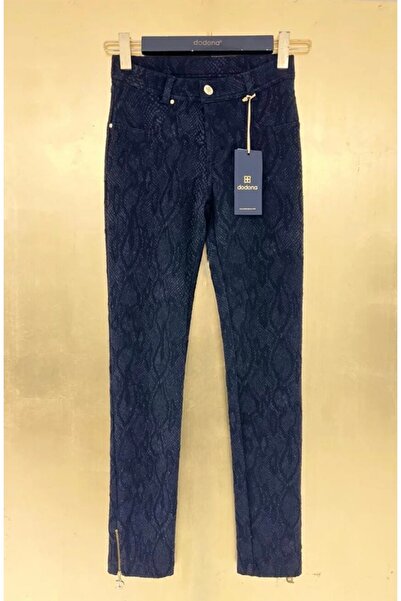 Dodona 1300 Özel Tasarım Yılan Derisi Desenli Likralı Kışlık Siyah Şık Pantolon