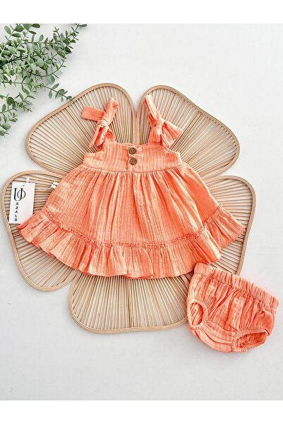 Jammybaby Ema %100 Pamuk Müslin Kız Bebek Külotlu Yazlık Askılı Elbise Bandan...