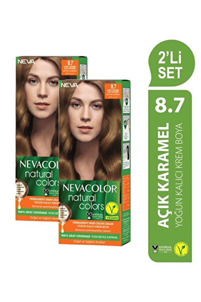 Neva Color Natural Colors 2'Lİ SET 8.7 AÇIK KARAMEL Kalıcı Krem Saç Boyası Seti