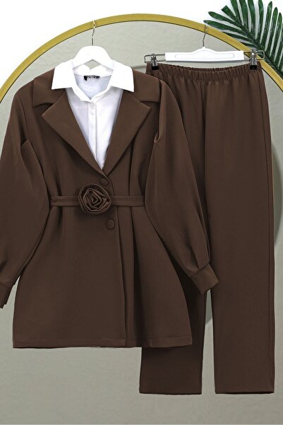 HİJABAYA Σετ παντελόνι με διπλό γιακά με λεπτομέρεια από ροζ κορδόνι