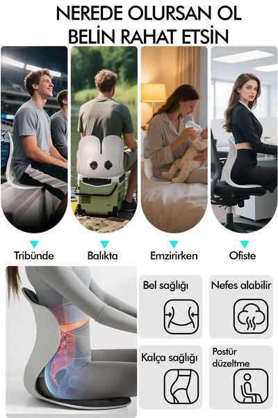 RELAXUS Ergonomic Orthopedic Lumbar Support Seat Cushion Posture Corrector Business Home Auto Back Seat Pillow Gray