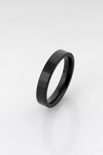 UKHWD SUPPLY 316L Steel Plain Thin Flat Black Men's Ring Ka1360Sy