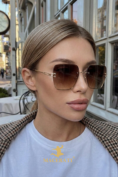 MACERATİ نظارة شمسية نسائية بنية خفيفة للغاية مع زجاج كريستال مقطوع 50 إيكارتمان