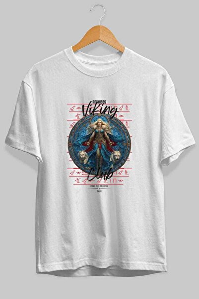 Ankhises Tricou Freyja cu imprimeu frontal, alb, supradimensionat, pentru băr...