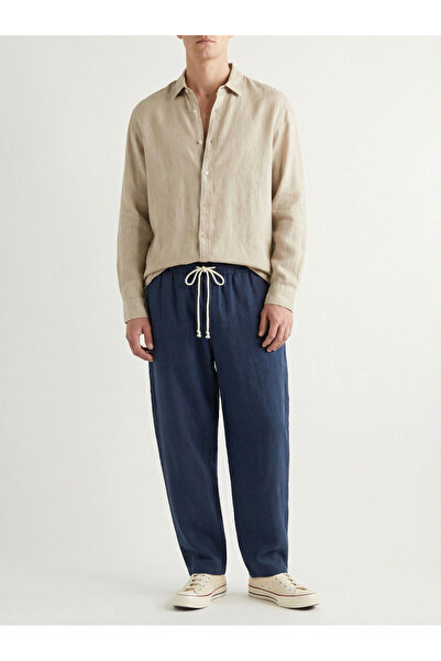 TKT Men's Navy Blue Linen Muslin Trousers Comfortable Fit Baggy Lightweight F...