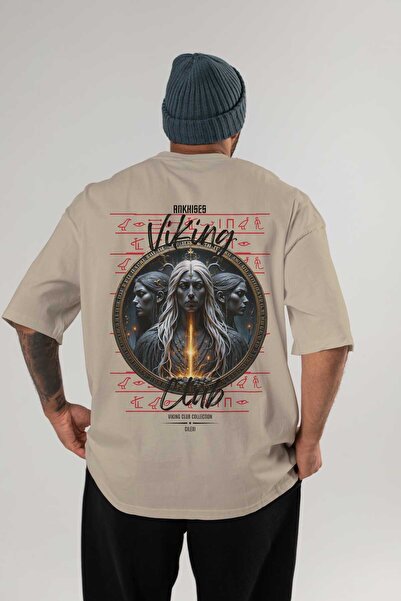 Ankhises Viking Mythology 24 Back Printed Beige Oversize T-Shirt Men Women Co...