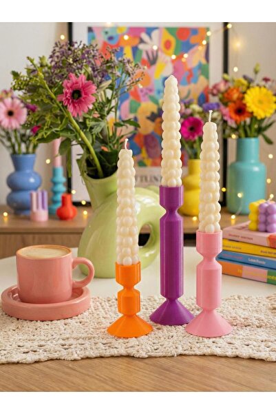 librescraft Renkli Modern Dekoratif Üçlü Şamdan Seti