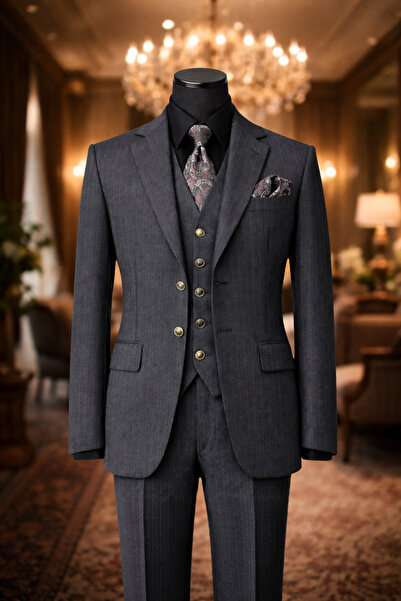 ilayda emir Premium Antrasit Gri Takım Elbise – Erkek Yelekli Slim Fit, Blaze...