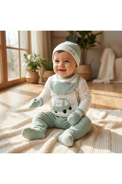 Gaye Erkek Car Askılı 5 Parça Hastane Çıkışı Zıbın Seti - %100 Pamuk