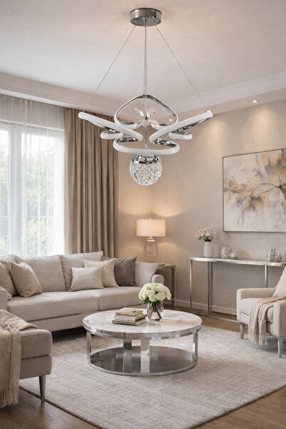 TREND KAFKAS GÜMÜŞ TAÇ KRİSTAL KELEBEKLİ ŞEKER TOPLU LED AVİZE