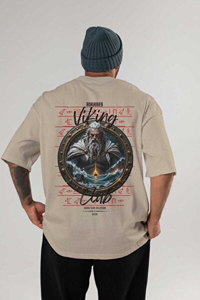 Ankhises Viking Mythology 13 Back Printed Beige Oversize T-Shirt Men Women Co...