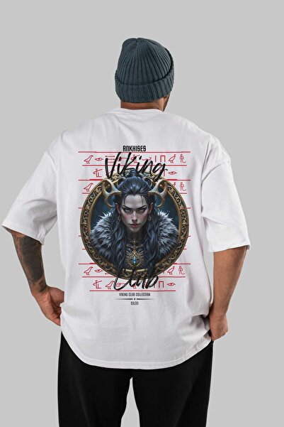 Ankhises Viking Mythology 18 Back Printed White Oversize T-Shirt Men Women Co...