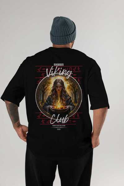 Ankhises Tricou Viking Mythology 17 cu imprimeu pe spate, negru, supradimensi...