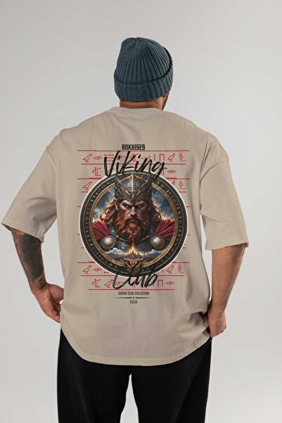 Ankhises Thor 2 Back Printed Beige Oversize T-Shirt Men's Women's Cotton Crew...