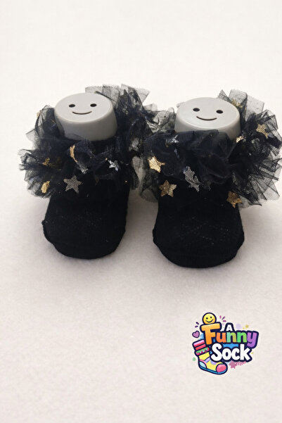 Funnysocksonline Kız Bebek Siyah Tüllü Yıldızlı Çorap