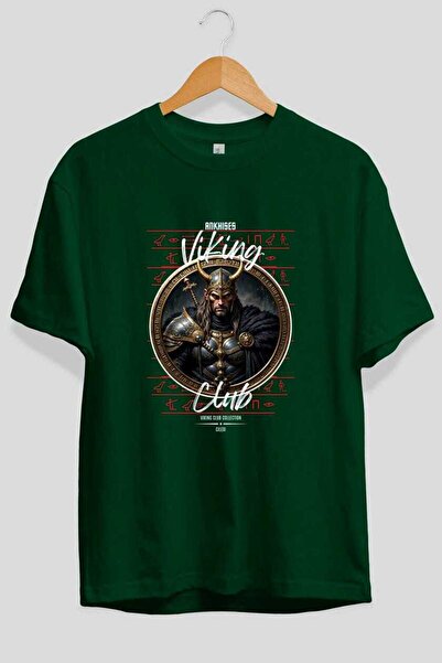 Ankhises Tricou Viking Mythology 21 cu imprimeu frontal verde supradimensiona...