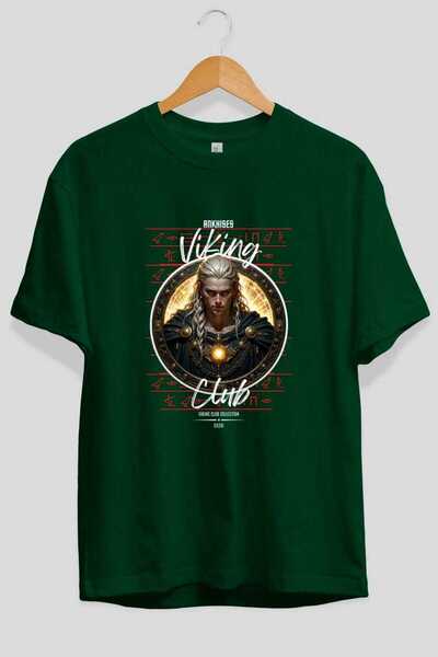 Ankhises Tricou Viking Mythology 14 cu imprimeu frontal verde supradimensiona...