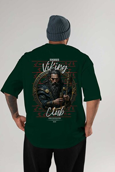 Ankhises Viking Mythology 20 Back Printed Green Oversize T-Shirt Men Women Co...