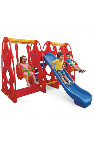 MUPARK Çift Salıncaklı Kaydırak Seti Anaokulu Kreş Tipi Potalı ve Korumalıklı...