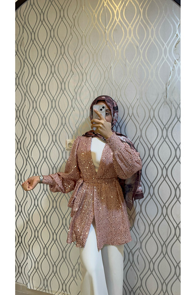 DİLEKBUTİK Sequin Belt Kimono
