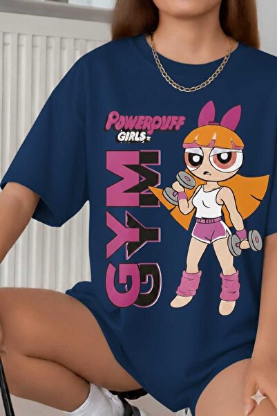 New Shine Powerpuff Girls Printed Saks Blue T-Shirt