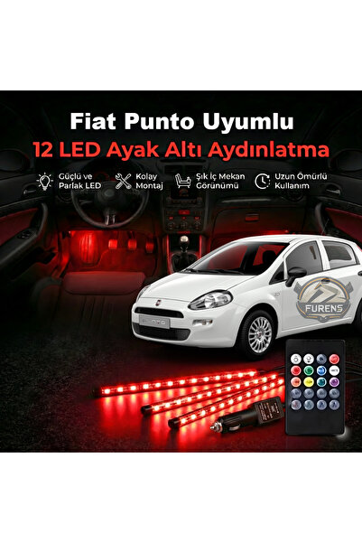 STS Oto Aksesuar Fiat Punto Uyumlu RGB Ayak Altı LED 12 Led Kumandalı Müzik D...