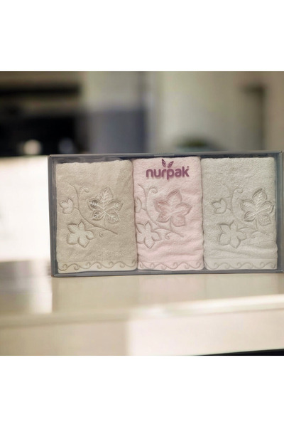 Nurpak Çınar Bamboo Embroidered Boxed 6 Pieces 50X90 Hand Towels