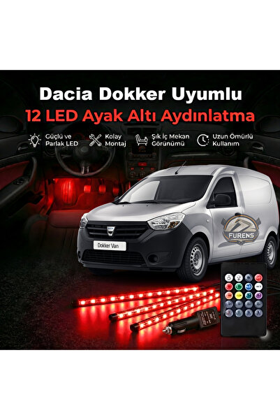 STS Oto Aksesuar Dacia Dokker Uyumlu RGB Ayak Altı LED 12 Led Kumandalı Müzik...