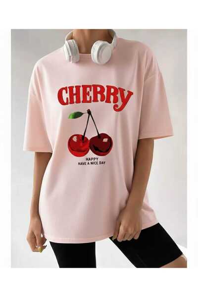 New Shine Cherry Printed Pink T-Shirt