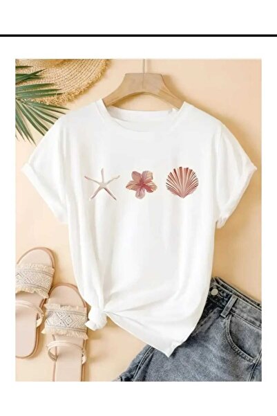 New Shine Sea Shell Printed White T-Shirt