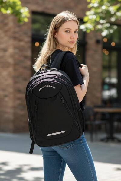 Gendesign Black Multi-Pocket Backpack, School Bag