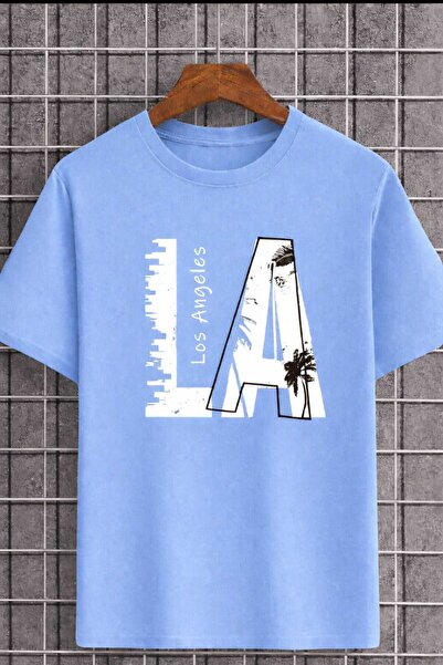 New Shine La Printed Unisex Baby Blue T-Shirt