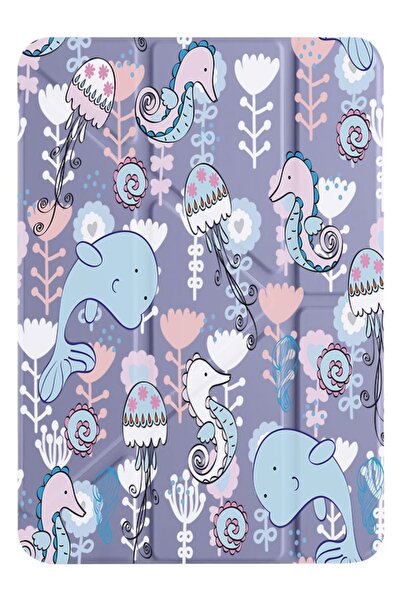 Fogy İpad 11 (A16) 11.Nesil için Kılıf Üçgen Desenli Katlanır Kalemlikli Stan...