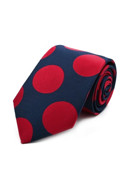 Sade Kravat ربطة عنق منسوجة خاصة باللون الأزرق الداكن والأحمر مع نقاط كبيرة 3...
