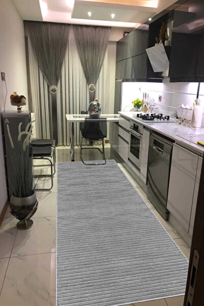 VOPTEKS Gri Halı Mutfak Halısı Makinede Yıkanabilir Halı Kaymaz Taban Halı