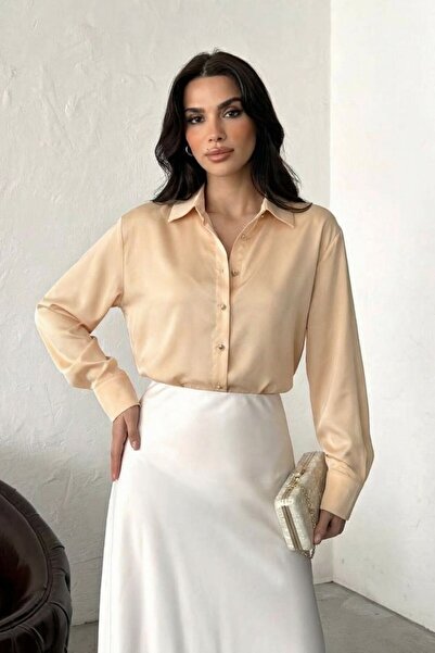 AKD Atelier Women Shirt Satin Stylish Gold Button Long Sleeve Off Shoulder Shirt