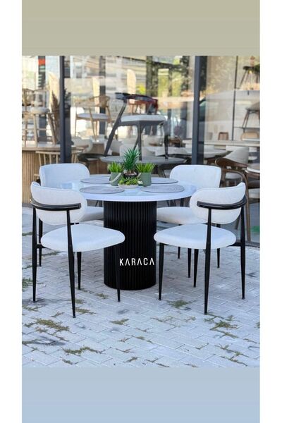 holzwelt Mutfak Sandalyesi Metal Polo Sandalye 4 Adet Sandalye (Masa Hariç)